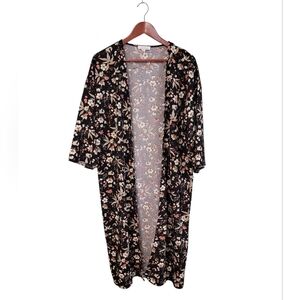 Bailey's Blossoms Floral Black Kimono Duster Midi‎ Length Womens Size M/L